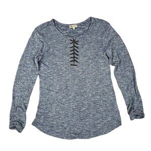 Democracy Blouse Womens Small Grey Lace Up Long Sleeve